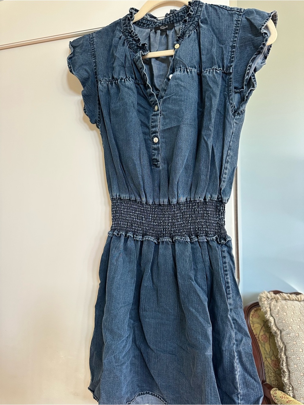 Rails Blue Denim Smocked-Waist Mini Dress